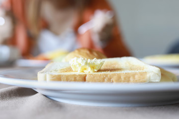 Margarine on bread for breakfast