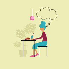 girl eats sitting in a cafe