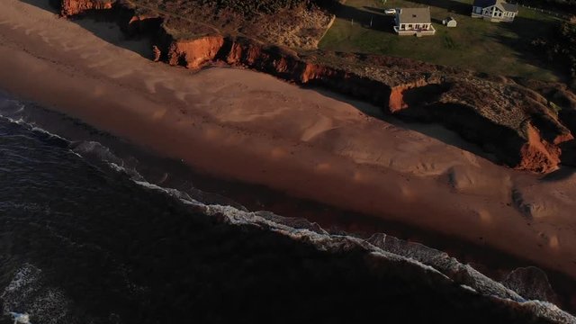 Beach at Sunset, aerial view of shore line