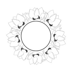 Indian lotus Outline Banner Wreath