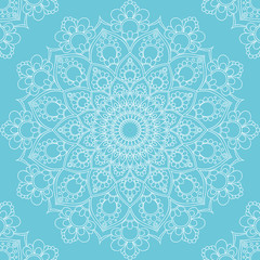 Seamless pattern with mandala ornament. Hand drawn vector illustration