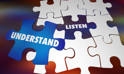 Fototapeta premium Listen Understand Learn Knowledge Puzzle Words 3d Illustration