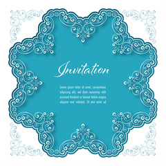 Vintage background with lace border for greeting card or wedding invitation. Vector Illustration