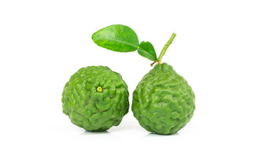 Fototapeta premium fresh bergamot fruit with leaf isolated on white background.