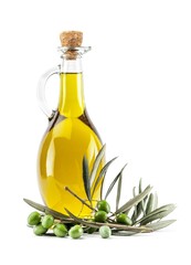 Bottle of Olive Oil with Green and Black Olives