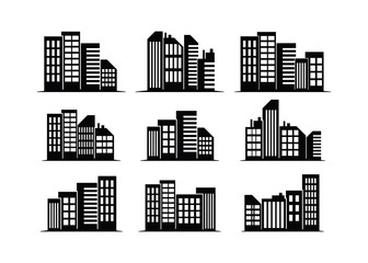 Vector Illustration : Black cities silhouette icon set