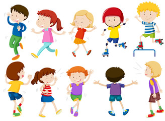 Set of kids doing activites