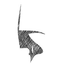 Black and white beautiful female eye. Side view. Ink sketch effect