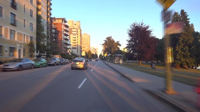 Driving Down Beach Avenue In Vancouver, West End.