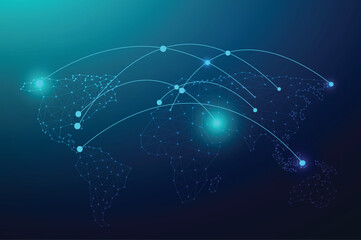 Global network connection with business concept and world map line, vector illustrator