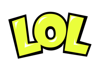 Bright vector LOL . Yellow emotional icon isolated on white background. Comic and cartoon style.