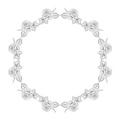 Vector monochrome round floral frame from roses. Trendy vintage style. Place for your inscription.
