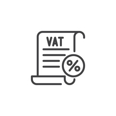 VAT taxes outline icon. linear style sign for mobile concept and web design. Value Added Tax simple line vector icon. Symbol, logo illustration. Pixel perfect vector graphics - obrazy, fototapety, plakaty