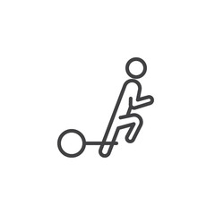 Debt Burden outline icon. linear style sign for mobile concept and web design. Man Walking With weight chained Debt  simple line vector icon. Symbol, logo illustration. Pixel perfect vector graphics