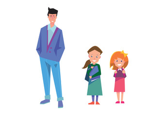 Flat style education illustration with teacher and students isolated on white. Vector school people collection.