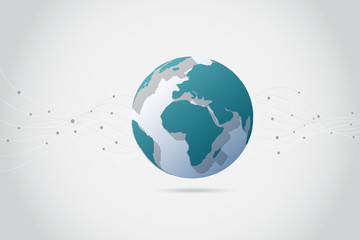 Global network connection with business concept and world map line, vector illustrator