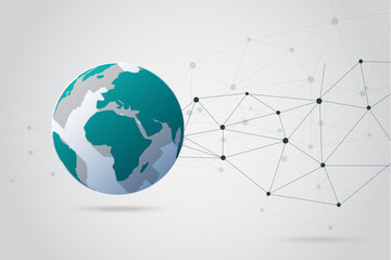 Global network connection with business concept and world map line, vector illustrator