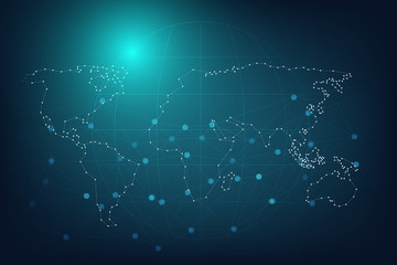 Obraz premium Global network connection with business concept and world map line, vector illustrator
