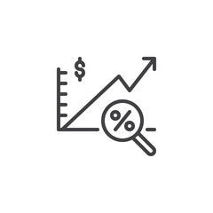 Financial analytics outline icon. linear style sign for mobile concept and web design. Growth report and percentage magnifier simple line vector icon. Symbol, logo illustration. Pixel perfect vector