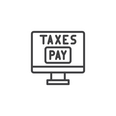 Online taxes pay outline icon. linear style sign for mobile concept and web design. Computer monitor with tax pay simple line vector icon. Symbol, logo illustration. Pixel perfect vector graphics