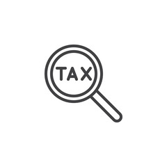 Tax search outline icon. linear style sign for mobile concept and web design. tax and magnifying glass simple line vector icon. Symbol, logo illustration. Pixel perfect vector graphics
