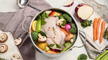 Chicken soup with vegetables.