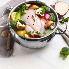 Chicken soup with vegetables.