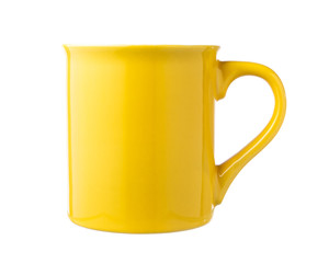 Yellow coffee cup isolated on white background.