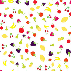 Multicolored fruits in the style of flat in a random