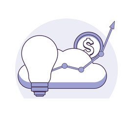 Cloud computing with bulb and arrow up vector illustration graphic design