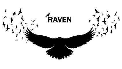 Vector image of a silhouette of a raven on a white background. Wall sticker concept illustration. - obrazy, fototapety, plakaty