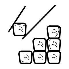 Asian Street Fast Food Bar or Shop, Sushi, Maki, Onigiri Salmon Roll with Chopsticks