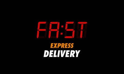 Fast Express Delivery Written on a Retro Alarm Clock in Digital Font Line Flat Style Vector Illustration Concept