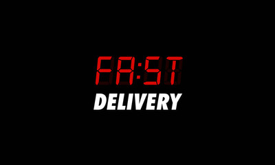 Fast Delivery Written on a Retro Alarm Clock in Digital Font Line Flat Style Vector Illustration Concept