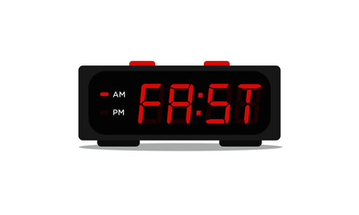Fast Written on a Retro Alarm Clock in Digital Font Line Flat Style Vector Illustration Concept
