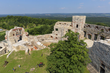 Fototapeta na wymiar Ruins of 15th century medieval castle, Tenczyn Castle, Polish Jura, Rudno, Poland