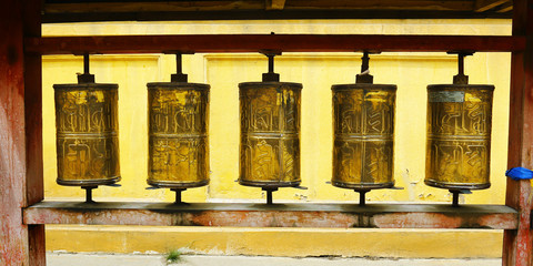 Prayer wheel in buddhist  monastery