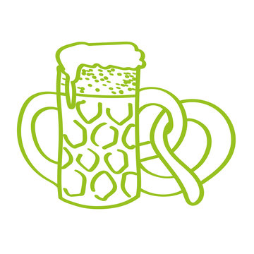Handgezeichnetes Bier mit Brezel in hellgrün
