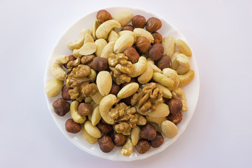 Mixture hazelnut almonds walnuts cashew - flat lay