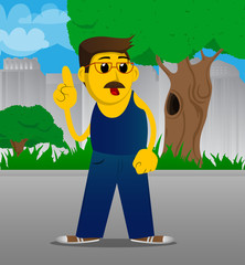 Yellow man making a point. Vector cartoon illustration.
