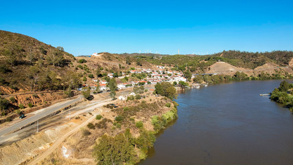 Fototapeta na wymiar Aerial view from the Pomarão village with the Guadiana river. Alentejo Portugal