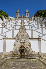 Fototapeta na wymiar Fountain at the stairs of the Bom Jesus Church in Braga, Portugal