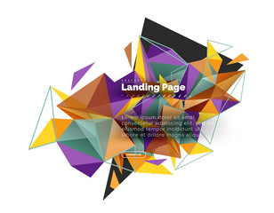 Triangular design abstract background, landing page. Low poly style colorful triangles on white