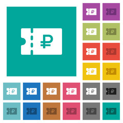 Russian Ruble discount coupon square flat multi colored icons
