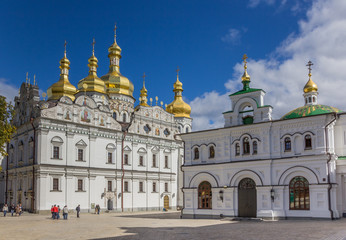 Fototapeta na wymiar Cathedral with golden domes in the Kiev Pechersk Lavra in Ukraine