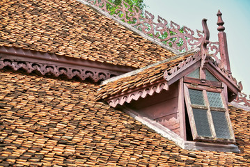 Old Traditional Thai Style Tiled Roof Design