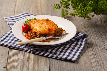 Cottage pie with beef and potatoes