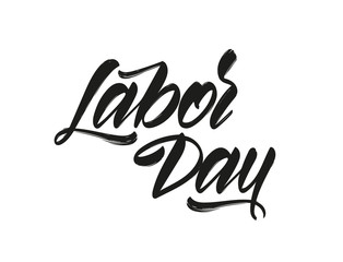 Vector illustration: Handwritten brush lettering of Labor Day on white background.