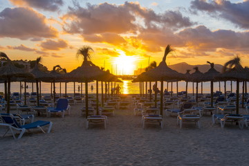 Sunset on Santa Ponsa beach (playa), Mallorca, Spain