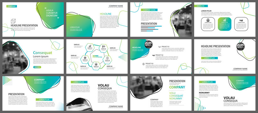 Green geometric slide presentation templates and infographics background. Use for business annual report, flyer, corporate marketing, leaflet, advertising, brochure, modern style.